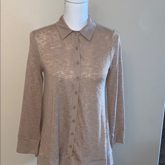 Pleione button up mixed media blouse - Picture 1 of 8
